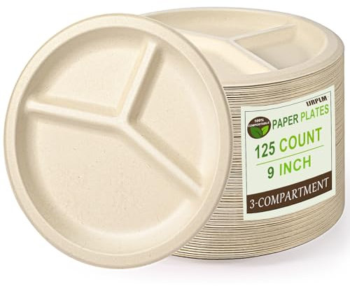 Extrapins 125 Pack 3 Compartment Plates Disposable