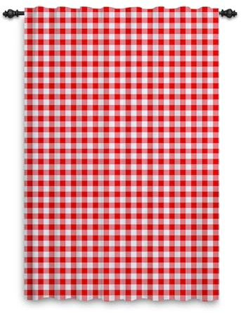 ggaimwf Tenda a Quadri Rosso e Bianco per Soggiorno, Camera da Letto, Cameretta - Stile Fattoria con Linguetta Posteriore 135x175cm 1 Pannello