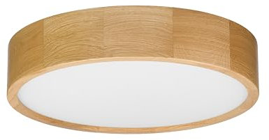 STOLARNIA PIKA Schlafzimmerlampe - Runde Holz Deckenlapme Eiche 2xE27 (∅37 cm) - Modern Beige Deckenleuchte für, Wohnzimmer, Flur, Küche - Stilvolle Eichenholz LEJA