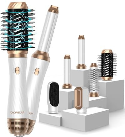 OKWRAP Hair Styler Set, Airstyler 6 In 1 Mit Rundbürstenföhn Haarstyler Warmluftbürste Thermal Brush Airflow Lockenstab Automatisch, Volumen Föhnbürste,Für Glätten, Trocknen, Volumen, Locken