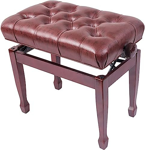 Klavierhocker, Frisiertischhocker, Weicher Klavierhocker Aus Echtem Leder, Verstellbare Musikklavierbank Mit Massiver Hartholzkonstruktion, 55 X 34 X 47–57 cm, Mahagoni,