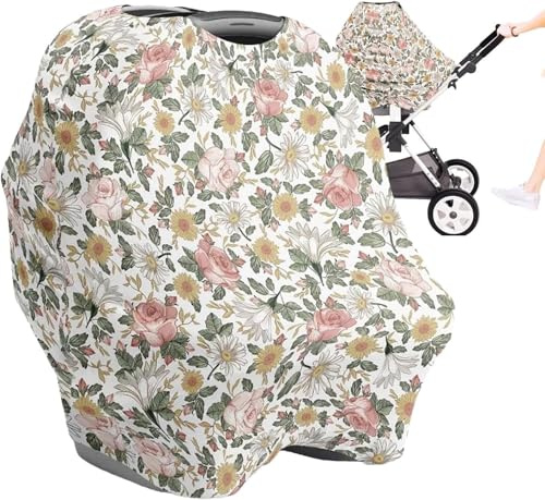 Ensemble de housses d'allaitement pour bébé – Écharpe extensible multifonction pour l'allaitement et la housse de siège de voiture, porte-tétine universelle, étui de rangement, imprimé floral pour