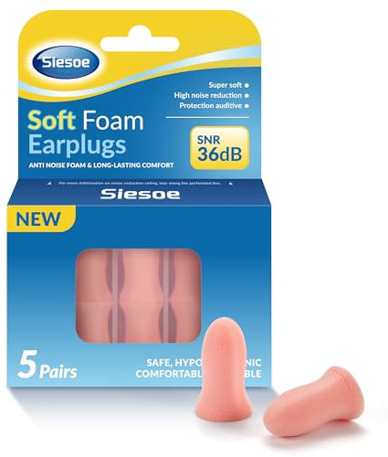 Siesoe 2025 Ohrstöpsel zum Schlafen Schaumstoff, 5 Paare，stromlinienförmiges Bogendesign, 36dB höchster NRR, bequeme Ohrstöpsel zum Schnarchen, Reisen, Konzerte, Lernen, Arbeit