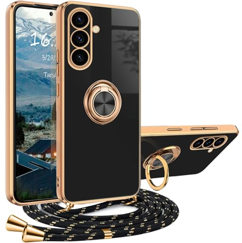 Mobile Phone Lanyard for Samsung Galaxy S25 Plus with Strap, Mobile Phone Case with Chain, Galvanised, Scratch-Resistant, Protective Case for Hanging, Case with Removable Strap, Silicone Shockproof