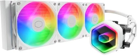 Cooler Master 360 Core II White AIO CPU Liquid Cooler, R9|U9|i9, Dual Chamber G9R Pump, Infinity Mirror aRGB, 400mm Tubing, 360mm Radiator, 120mm PWM Fan, AMD Ryzen AM5|4, Intel LGA 1851|1700 Platform