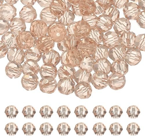PATIKIL 8mm Round Crystal Beads, 100 Pcs Glass Faceted Ball Beads Loose Spacer Bead for Jewelry Making Bracelet Necklace Earrings Wind Chimes Craft, Champagne
