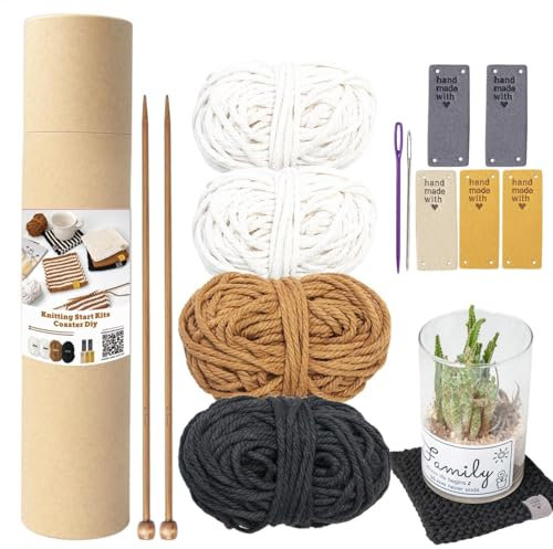 Gazocua Strickset Für Erwachsene, Strickset Für Anfänger Erwachsene Komplett, Stricken Untersetzer Kit Zubehör, Strickschal Aus Wolle, Häkel- Und Strickgarn Für Untersetzer, Bastelbedarf Und Bastelset