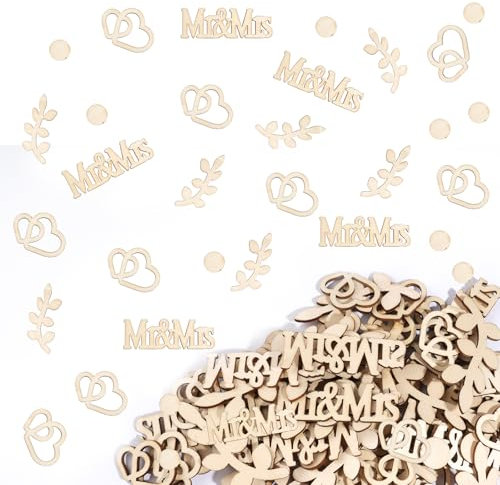 100 Stück Mr & Mrs Streudeko Hochzeit, Groß 1,5-6,3cm Konfetti Hochzeit Deko, Holz Herz Wedding Tischdeko für Hochzeitsdeko Tisch, Valentinstag Dekoration
