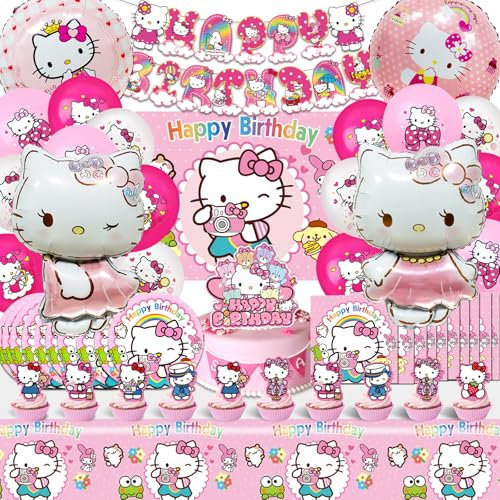 81 Pcs Decorazioni Compleanno Kitty, Kitty Compleanno, Palloncini Kitty Compleanno, Striscione Compleanno Kitty, Decorazione Rosa Compleanno, Adatto per Decorazioni a Tema Compleanno