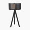 Pacific Lifestyle Black Slatted Wooden Tripod Table Lamp | Antique Wood Desk Table with Tripod Base | Modern Designer Lighting with Soft Diffused Light | Stylish Soft Glow Round Bedside Lamps (Black)