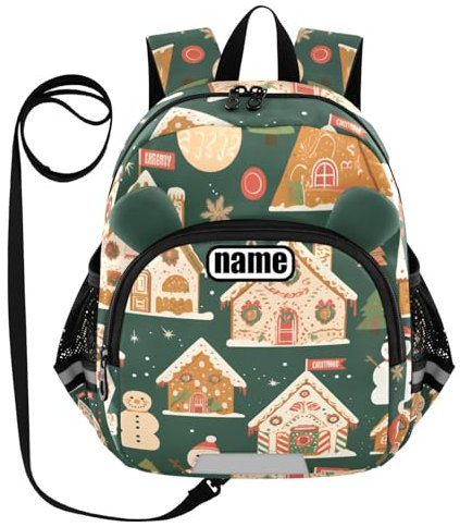 tplaotee Kinder-Rucksack mit niedlichen Ohren, personalisierbar, für Jungen und Mädchen, Anti-Verlust, personalisierbar, mit reflektierenden Streifen, Weihnachtslebkuchen, Herren, Schneemänner,