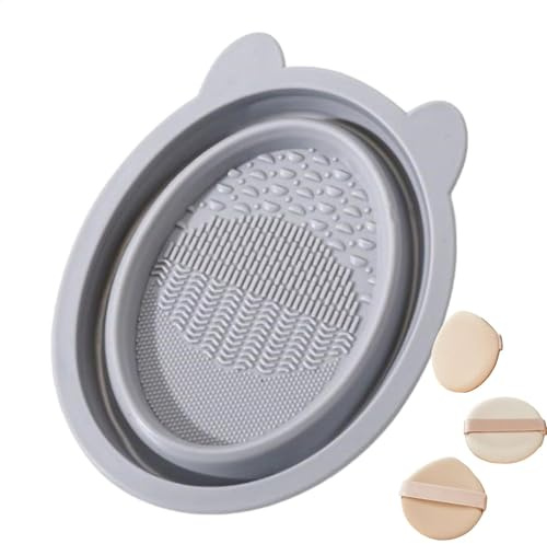 Makeup Sponge Cleaner Bowl - Foldable Silicone Powder Puff Makeup Sponge Scrubbing Mat - Portable Beauty Tool Rinsing Accessories for Beauty Salon, Hotel, Home, Travel