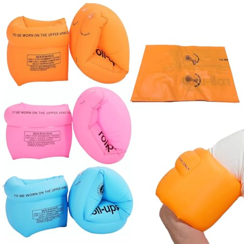 3 Pairs Inflatable Swimming Armbands for Kids Adults - Swimming Aid | Children's Float Armbands - Infant Inflatable Arm Bands - Float Roll up Sleeves Swimming Ring - Learning Swim Training Aids