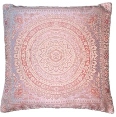 Ruwado Handgewebt und Handgefertigt Indische Banarasi Seide Kissenbezug, Zierkissenbezug, Sofakissenbezug, Dekokissen -, (Weiß & Rosegold, Mandala Muster 40 x 40 cm | 16 x 16 Zoll.)