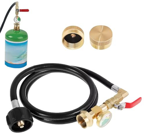 Zubehors Adaptateur de Recharge pour Bouteille de Gaz Propane | Raccord Pour Bouteille De Gaz Avec Jauge Luminescente,Connecteur En Laiton Avec Tuyau Pour Réservoir De Grill Camping BBQ Et VR