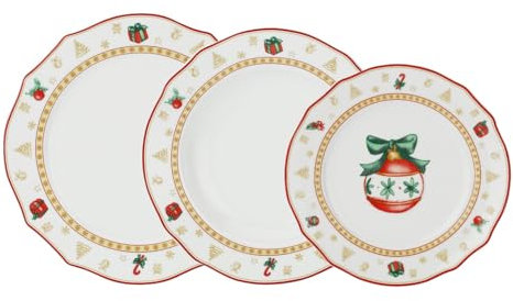 Set di piatti natalizi per 2 persone, 6 pezzi in porcellana, servizio da tavola con 2 piatti piani, piatti da dessert e piatti fondi, piatti piani con motivo natalizio (servizio da tavola 6 pezzi)