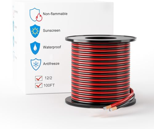 LEADTOPS Cable de Aluminio Revestido de Cobre 12 AWG 30.48M, Calibre 12 Rojo/Negro 12/2 Cable de Extensión de 12/24 V CC Para Altavoces, Tiras LED, Automóviles y Control Remoto