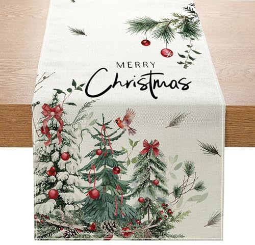 Tischläufer Weihnachten, LMSHOWOWO 33 x 183 cm Modern Weihnachtstischläufer aus Leinen, Waschbarer Weihnachts Tischläufer Winter, Weihnachtstischdecke für Weihnachtsdeko Tisch Küche Party Deko