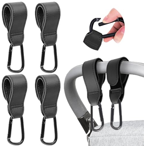 Hao Zhu Buggy-Clips, 4 Stück schwarze Karabiner-Clips, starke rutschfeste Kinderwagen-Zubehör, universelles Kinderwagen-Zubehör, 5 kg Gewichtskapazität & rutschfest, Baby-Reiseutensilien