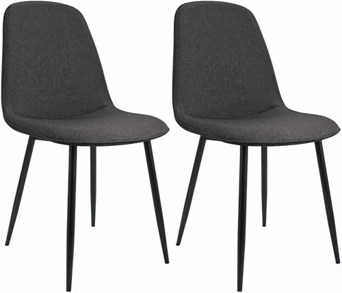 CLP Esszimmerstuhl 2er Set gepolstert Maryam, Küchenstuhl mit Rückenlehne und schwarzem Metallgestell, bis 150 kg belastbar | Farbe dunkelgrau Material Stoff