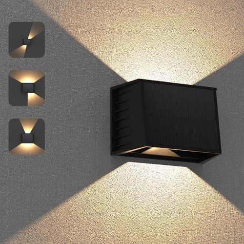 ILIKEPOW Solar Wandleuchte Außen Warmweiß 3000K, Up and Down Solarlampe für Außen mit 0-240° Einstellbarem Abstrahlwinkel, IP65 Wasserdicht, Solarleuchte für Wand Garten Zaun