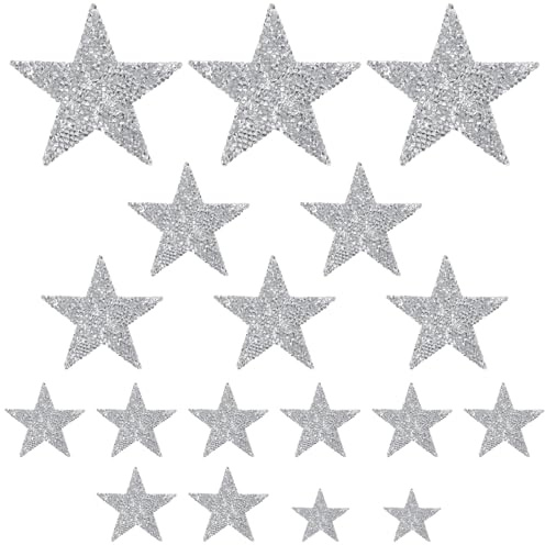 Classicseali 18 PCS Iron On Stars,Silver Iron On Stars | Irons on Silver Stars Patch for Clothing Jeans Backpack Hat Repair Decoration Appliques DIY,2/4/6/8cm