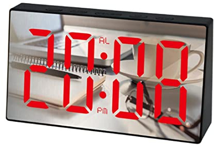 Paaruter LED Mirror Alarm Clock Digital Snooze Table Clock Wake Up Light Time Temperature Display Home Decoration Clock Red