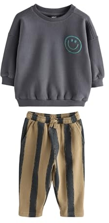 NEXT Jungen Gemusterte Jogginghose und Sweatshirt im Set Schwarz/Braun 86-92