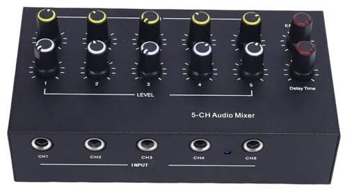 Eujgoov 5-Kanal-Mixer mit Delay-Reverb, Aluminiumlegierung, Unabhängige Steuerung für Gitarre, Bass, Keyboards, Outdoor-Auftritte