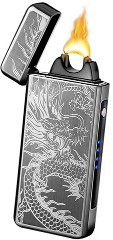 SKRFIRE Elektrisches Feuerzeug Sturmfeuerzeug USB Feuerzeuge Schnellladung mit Drachen Metallgehäuse Batterieanzeige für Kerzen Aromatherapie Kamin Outdoor Geschenk Feuerzeuge (Schwarz Dragon)