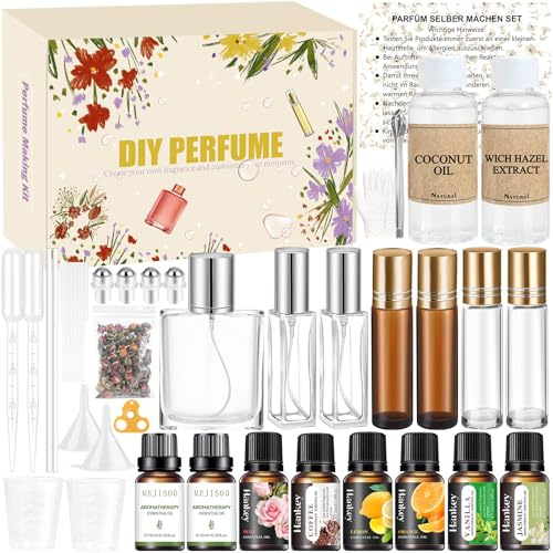 Parfüm Selber Machen Set, Kreative Bastelset Erwachsene DIY Set für Frauen | Parfum Perfume Oil Making Kit mit Ätherisches Öl, Mini Düfte als Geschenk für Mädchen / Damen / Women / Herren