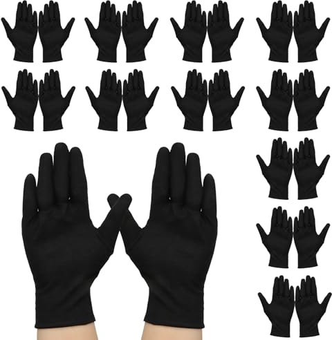 BORISCA 12 Paar Baumwollhandschuhe Schwarz, Wiederverwendbare Stoffhandschuhe Schwarz, Weiche, Hautfreundliche, Handschuhe Baumwolle für Hausarbeit, Arbeit, Handpflege und Untersuchungen