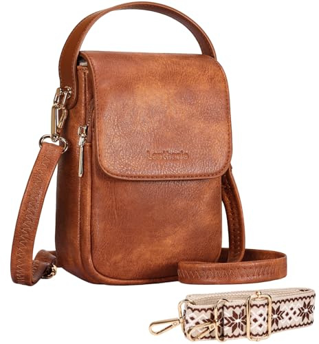Leathario Handytasche zum Umhängen Damen RFID-blockierung, Umhängetasche mit Griff，Breitem Gurt und extra Schulterriemen, mit Kartenfächern aus Veganem Leder，für Alltags,Party,Geschenk,Ausflug