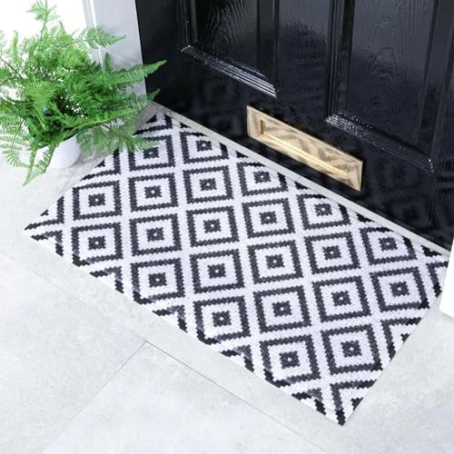 Artsy Mats Diamond Black and White Pattern Indoor & Outdoor Door Mat - Incredibly & Weatherproof Doormats - Non Slip Mat, (70x40 cm)
