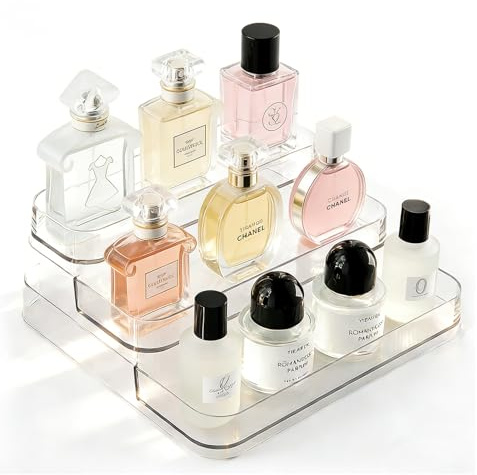 3 Tier Acrylic Organiser, Perfume Holder Dressing Table Organiser Fragrance Stand Display Stand Clear Display Shelf for Cosmetics Skincare Cupcake Food
