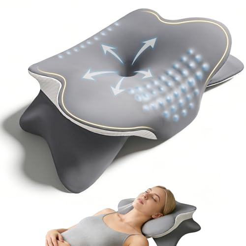Nackenkissen Kopfkissen, Nackenstützkissen mit 3D-Nackenstütze, CertiPUR-US & OEKO-TEX zertifiziert, Seitenschläferkissen mit Atmungsaktivem Waschbarem Bezug, für Seiten-, Rücken- & Bauchschläfer