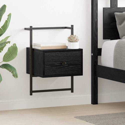 YNGBHFNOP Cabinet de Chevet 2 Tiroirs Noir Chêne 35x30x51 cm, Table de Nuit Moderne avec Rangement, Meuble de Chambre Rustique et Stable en Bois et Métal pour Salon ou Bureau