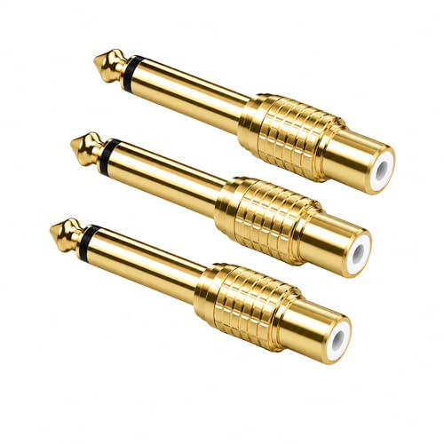 Leloco Cinch auf Klinke 6,3 Adapter, 3 Stück, RCA-Audioadapter, Gold | Zum Verbinden von Cinch- und 6,35-mm-Anschlüssen; geeignet für Verstärker, Mischpulte, Lautsprecher und Instrumente