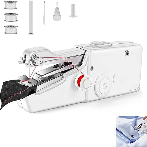 Joomouney Handheld Sewing Cordless Portable | Electric Sewing with for Clothing, Curtains, DIY Home Travel(White)
