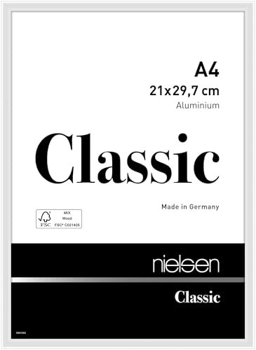 nielsen Bilderrahmen, 21 x 29,7 cm (A4), Aluminium, Weiß glanz, Dokumentenrahmen zum Aufhängen im Hoch- & Querformat, Echtglas, Classic