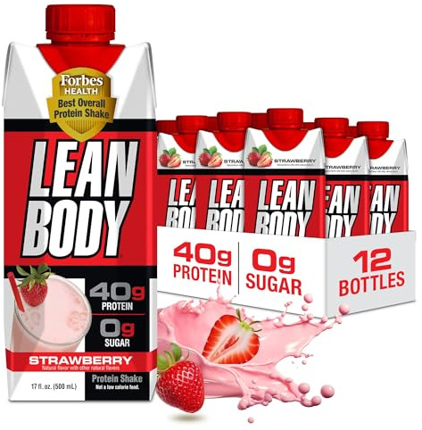 Lean Body Ready-to-Drink Protein Shake, 40g Protein, Gluten Free, 22 Vitamins & Minerals, (Recyclable Carton & Lid - Pack of 12) LABRADA (Strawberry)