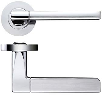 VENICE Internal Lever on Rose Fire Rated Door Handle Pair Stainless Steel Satin/Polished Chrome