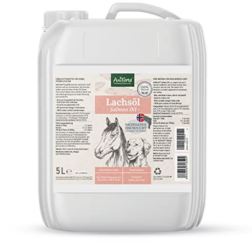 AniForte Omega 3 Olio di Salmone per cani e cavalli 5 litro – Acidi grassi omega-3, Olio di pesce puro di prima qualità, integratore per cani per la dieta BARF