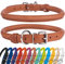 CollarDirect Hundehalsband aus gerolltem Leder, weich gepolstertes rundes Welpenhalsband, handgefertigtes Halsband aus echtem Leder für kleine und große Katzen, (16-18 Zoll, Braun Strukturiert)