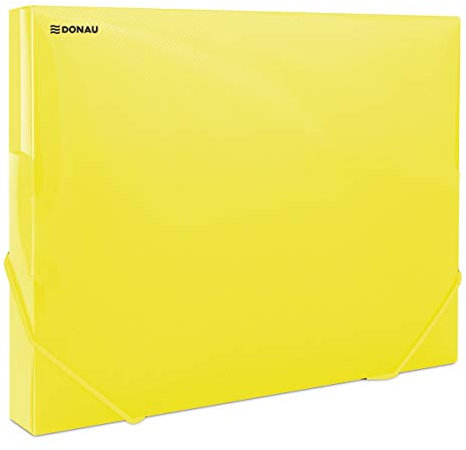 DONAU 8545001PL-11 Sammelbox Dokumentenbox Heft-Box mit Eckspanner Gummis, aus Kunststoff/ PP 700μm Gelb-Transparent für DIN A4| Rückenbreite 30mm| Zusammenklappbare Seitenflügel| für Büro und Schule