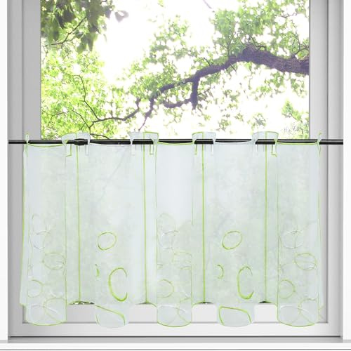 HongYa Scheibengardine transparenter Voile bestickte Bistrogardine Kaffee Vorhang H/B 30/96 cm Grün
