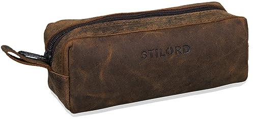 STILORD 'Linus' Etui Leder Vintage Herren Damen Stifteetui Lederetui Federmappe quadratisch Stiftetasche Büffelleder, Farbe:Colorado - braun