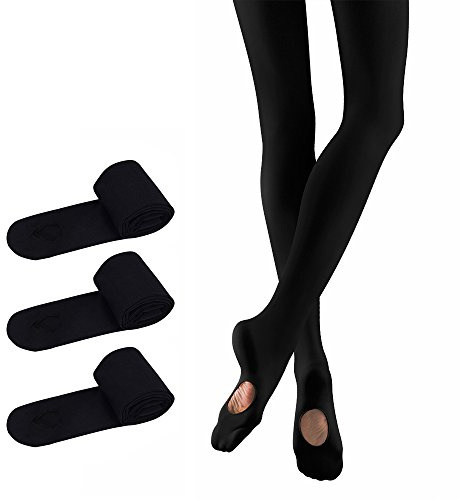 Bezioner Collants de Danse pour les Filles Femmes pour Ballet Yoga Gymnastique Convertible, 3 Paires Noire, M(125-140cm)
