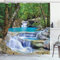 ABAKUHAUS Natur Duschvorhang, Felsen in See mit Wasserfall, Stoffliches Gewebe Badezimmerdekorationsset mit Haken, 175 x 220 cm, Braun Grün Blau