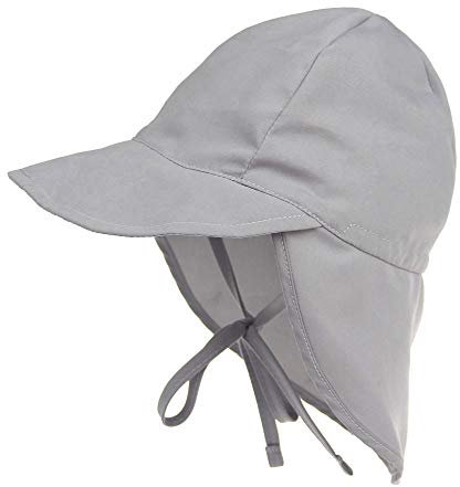 LACOFIA Baby Sonnenhut mit Bindebändern und Nackenschutz Kinder Strand Mützen Kleinkind Sommer Visier Cap Grau 6-18 Monate